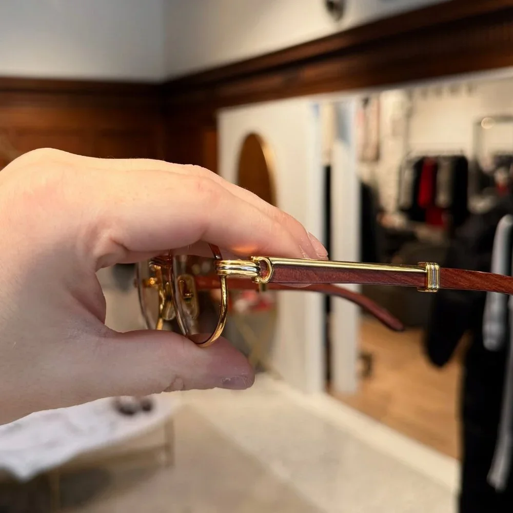 Must de Cartier Vintage Giverny Gold Plated Round Bubinga Wood Sunglasses - Picture 16 of 16